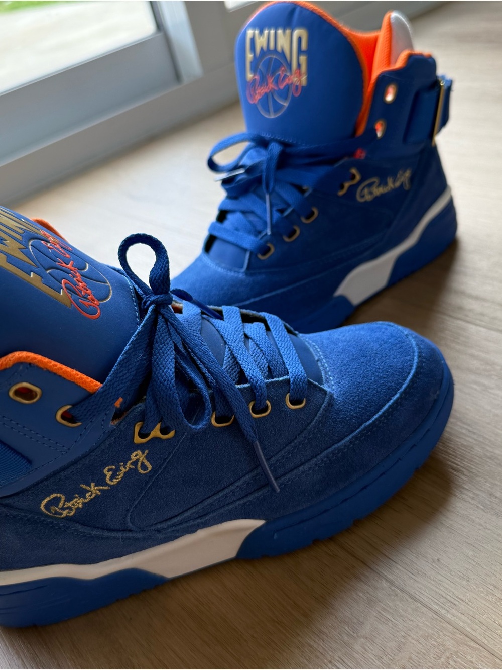 Men's Royal Blue High-Top Athletic Sneakers with Orange Trim